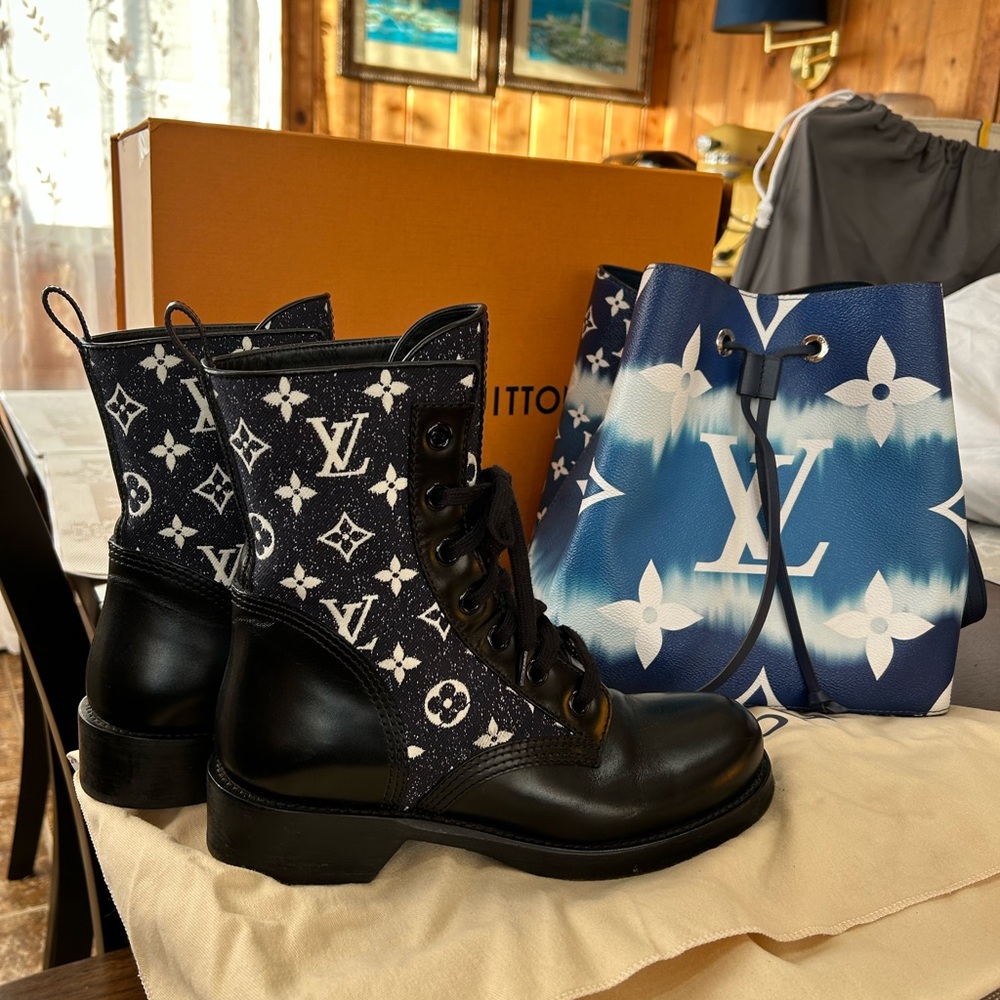 Louis Vuitton Blue  and Black Ranger Combat Boots - Picture 6 of 14